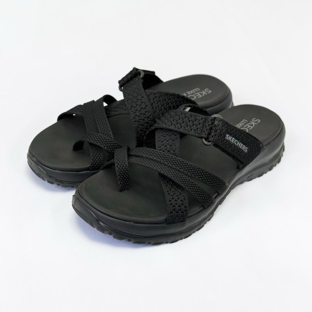 Skechers Reggae Adventure Womens 8 Black Luxe Foam Strappy Sandals 179314S Sport
